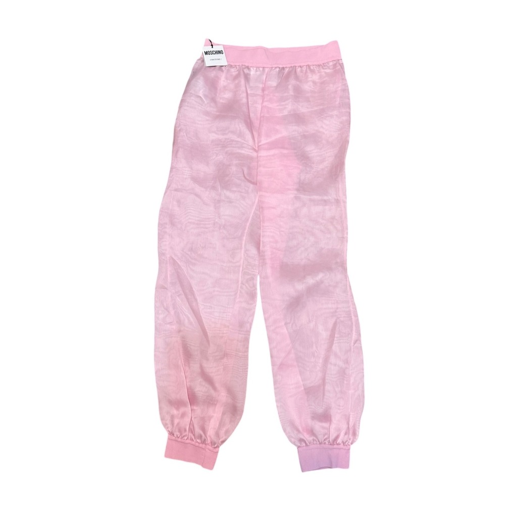 Moschino Couture Pink Silk Organza Jogger Trousers Sheer Pants IT 38 US 4 NEW
